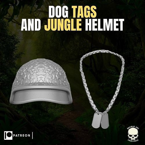 Dog Tags and Jungle Helmet for action figures 3D print model
