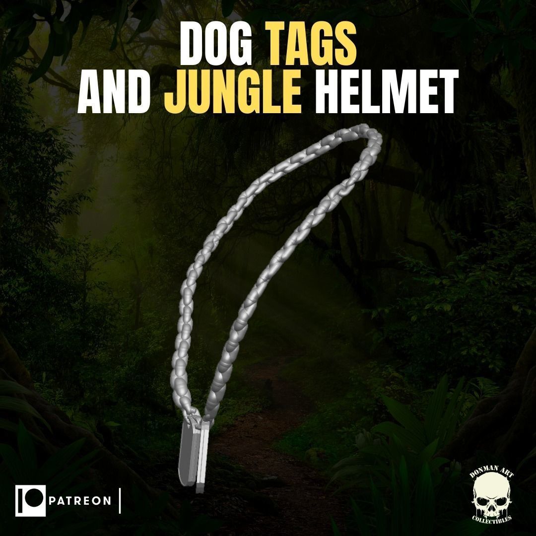 Dog Tags and Jungle Helmet for action figures 3D print model_1