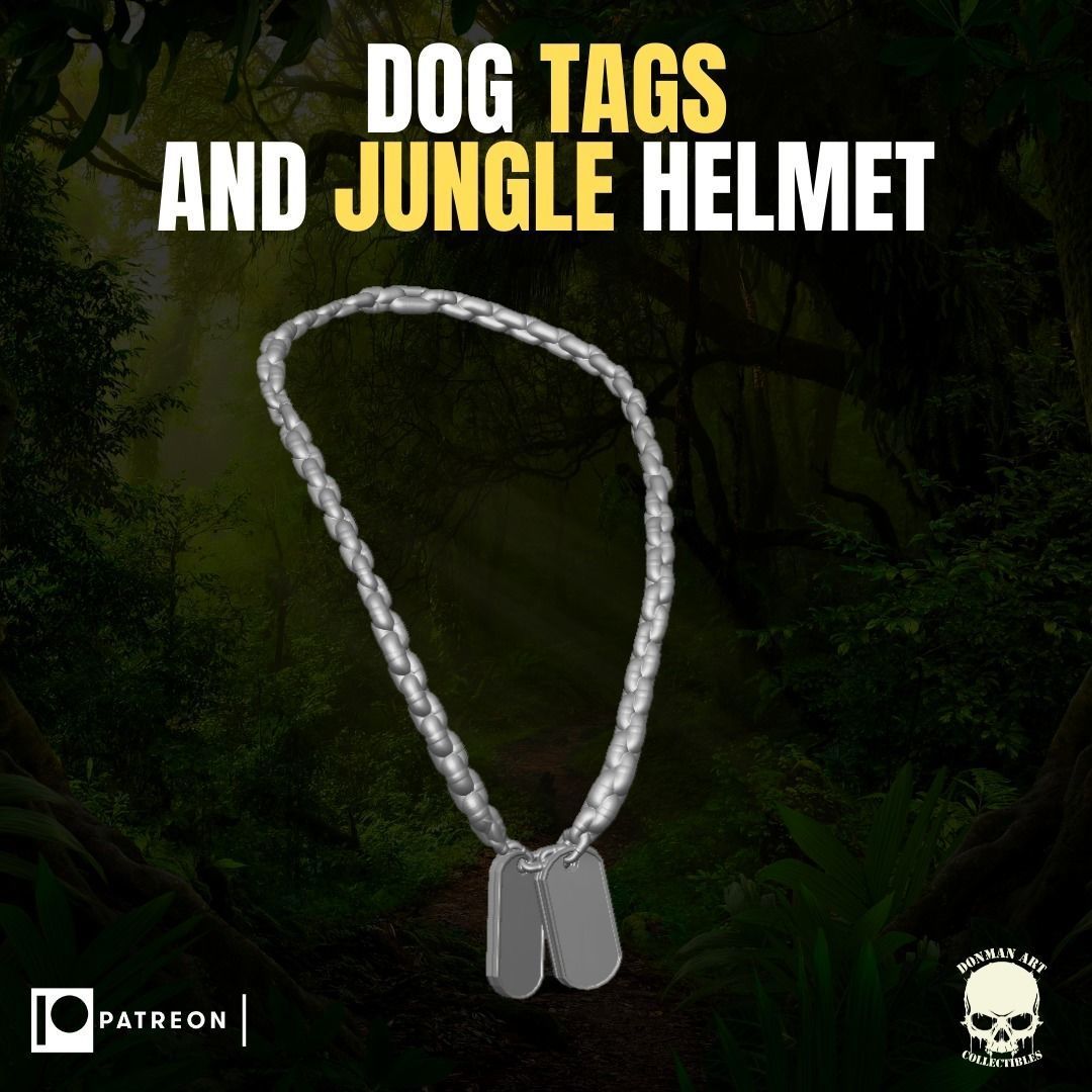 Dog Tags and Jungle Helmet for action figures 3D print model_16
