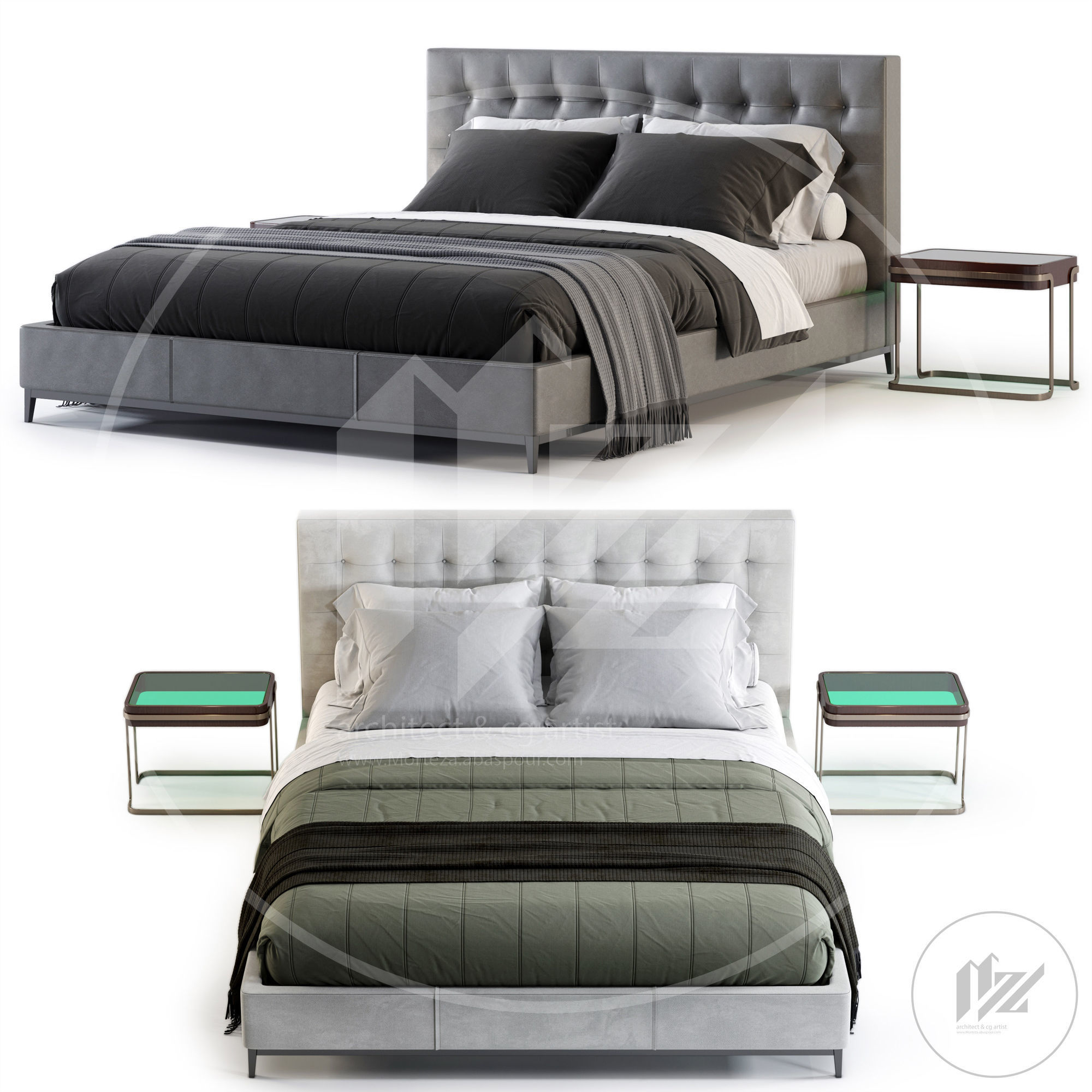 RH ITALIA LEATHER BOX TUFTED Bed 3D model_1