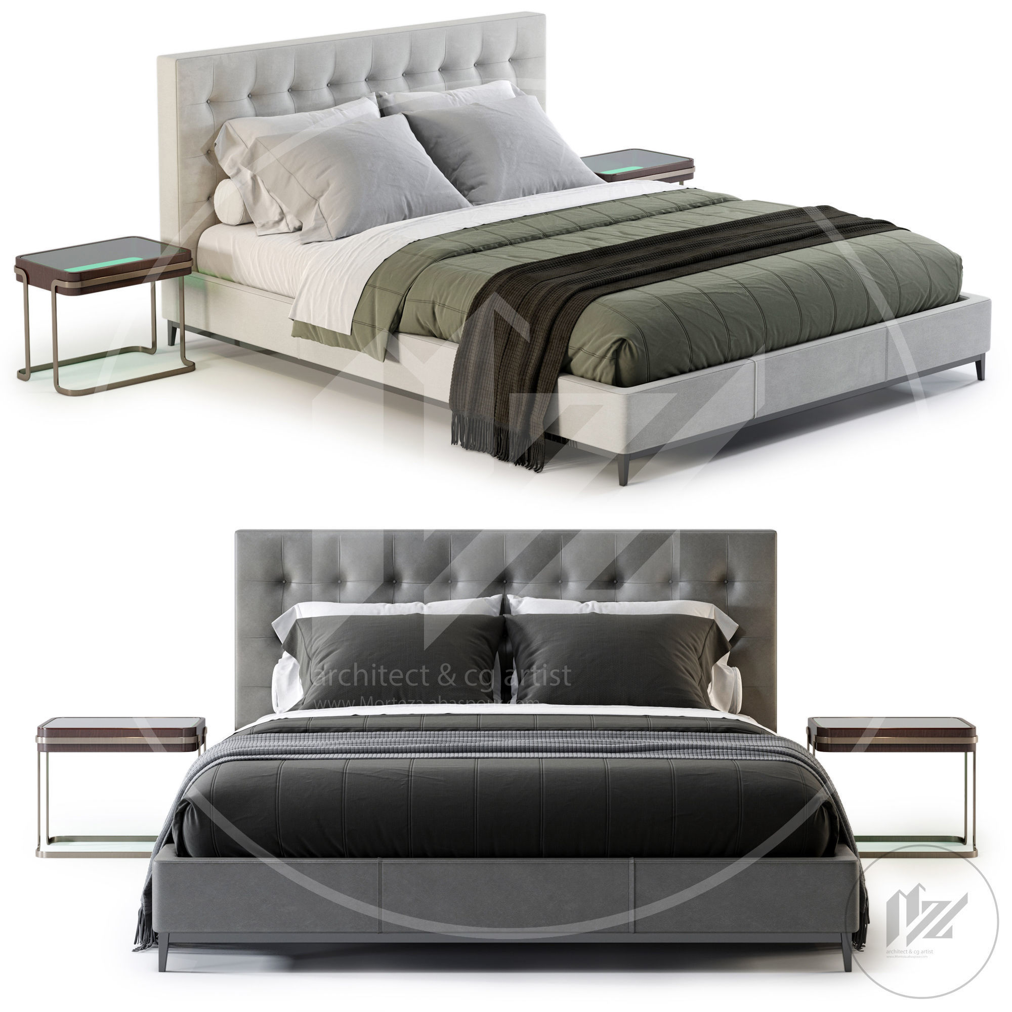 RH ITALIA LEATHER BOX TUFTED Bed 3D model_2