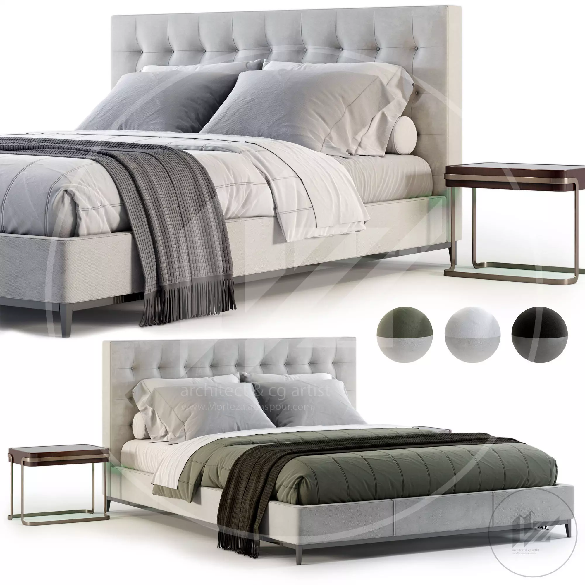 RH ITALIA LEATHER BOX TUFTED Bed 3D model_0