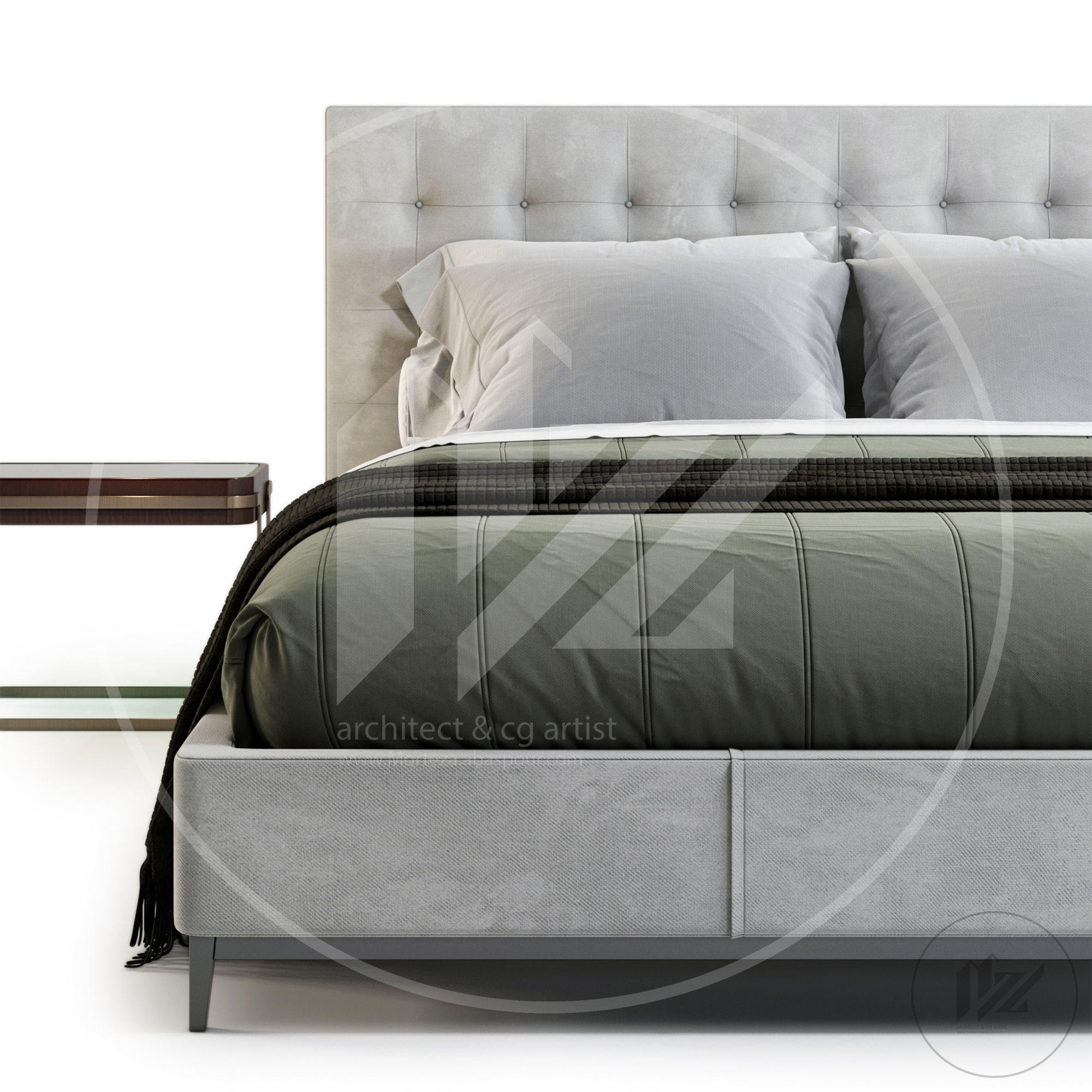 RH ITALIA LEATHER BOX TUFTED Bed 3D model_3