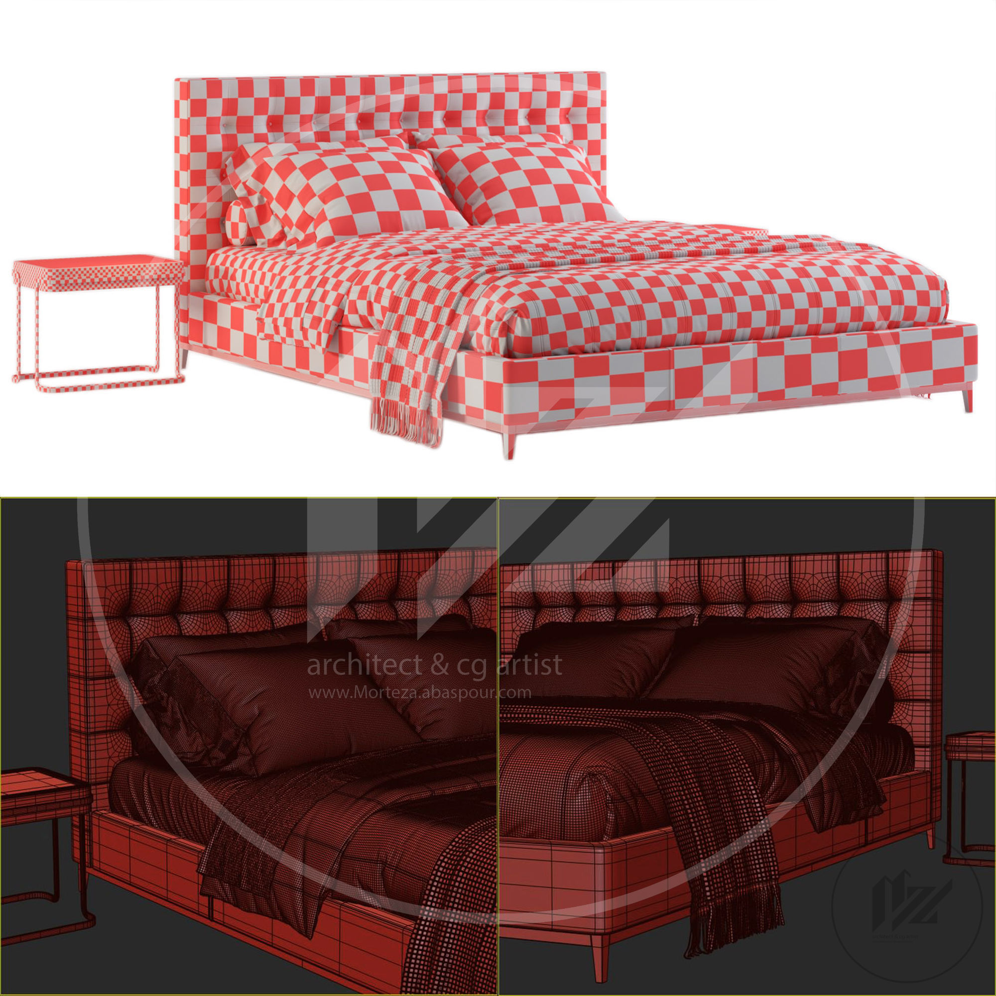 RH ITALIA LEATHER BOX TUFTED Bed 3D model_5