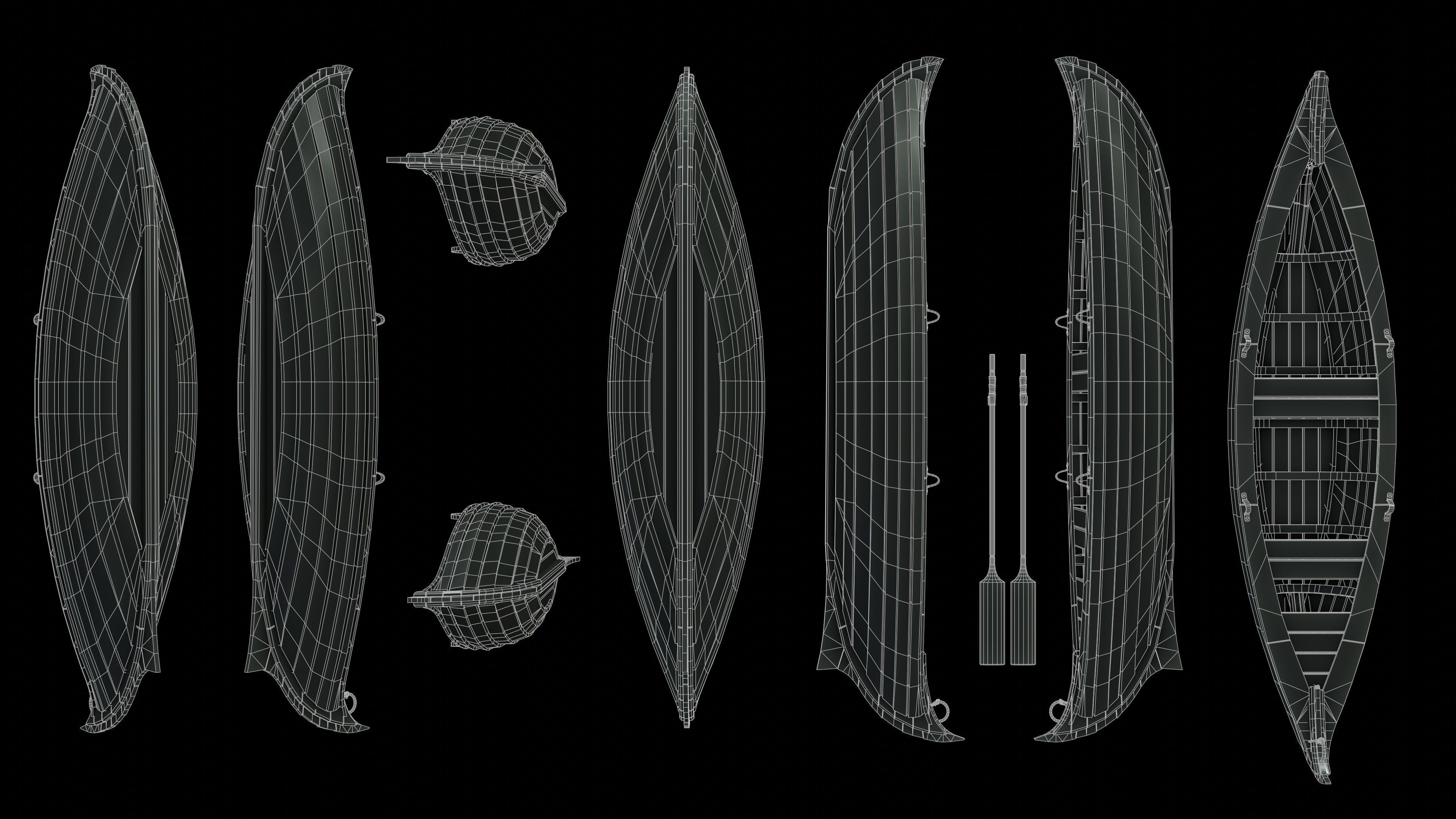 Wooden boat Low-poly 3D model_22