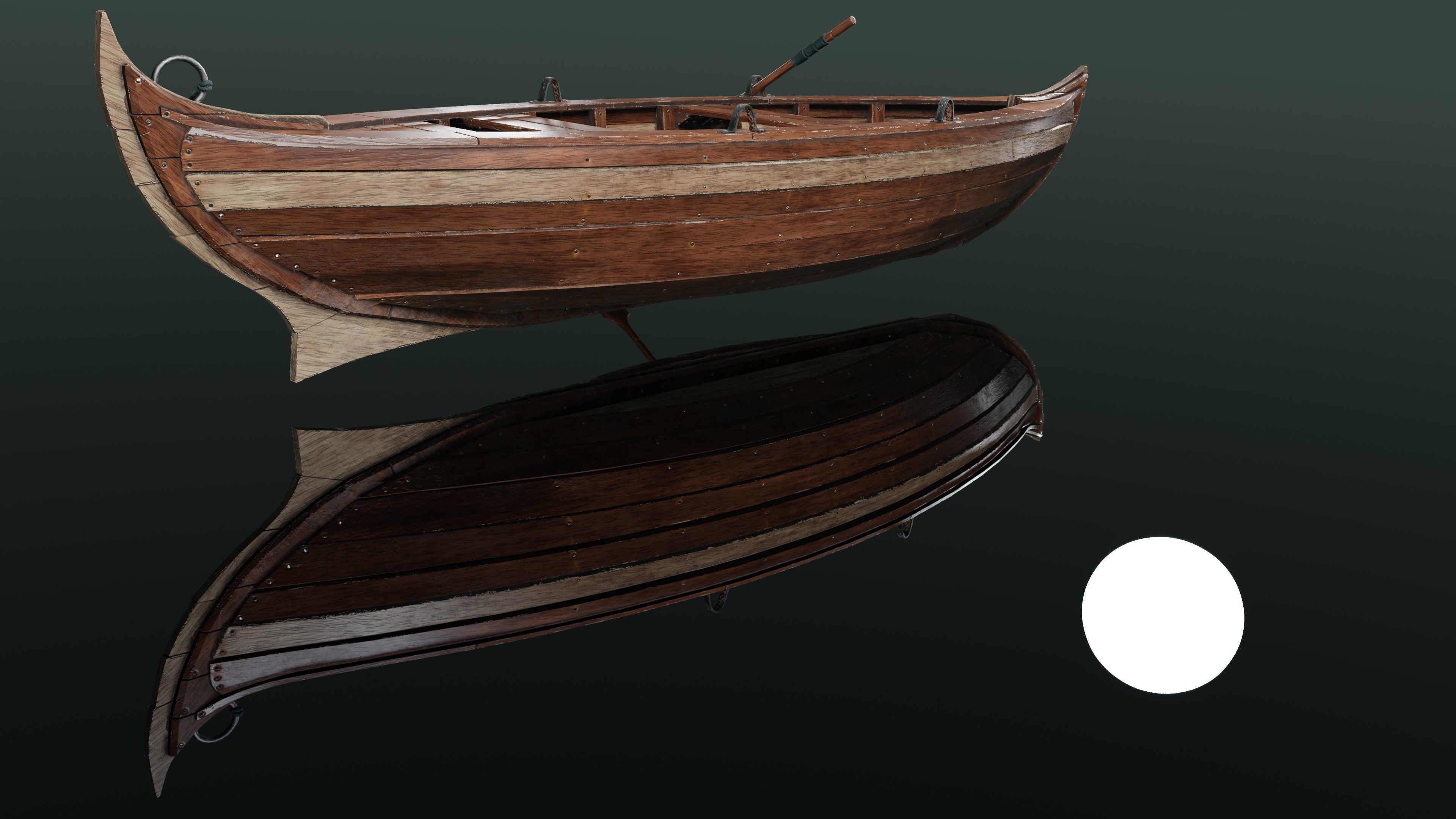 Wooden boat Low-poly 3D model_2
