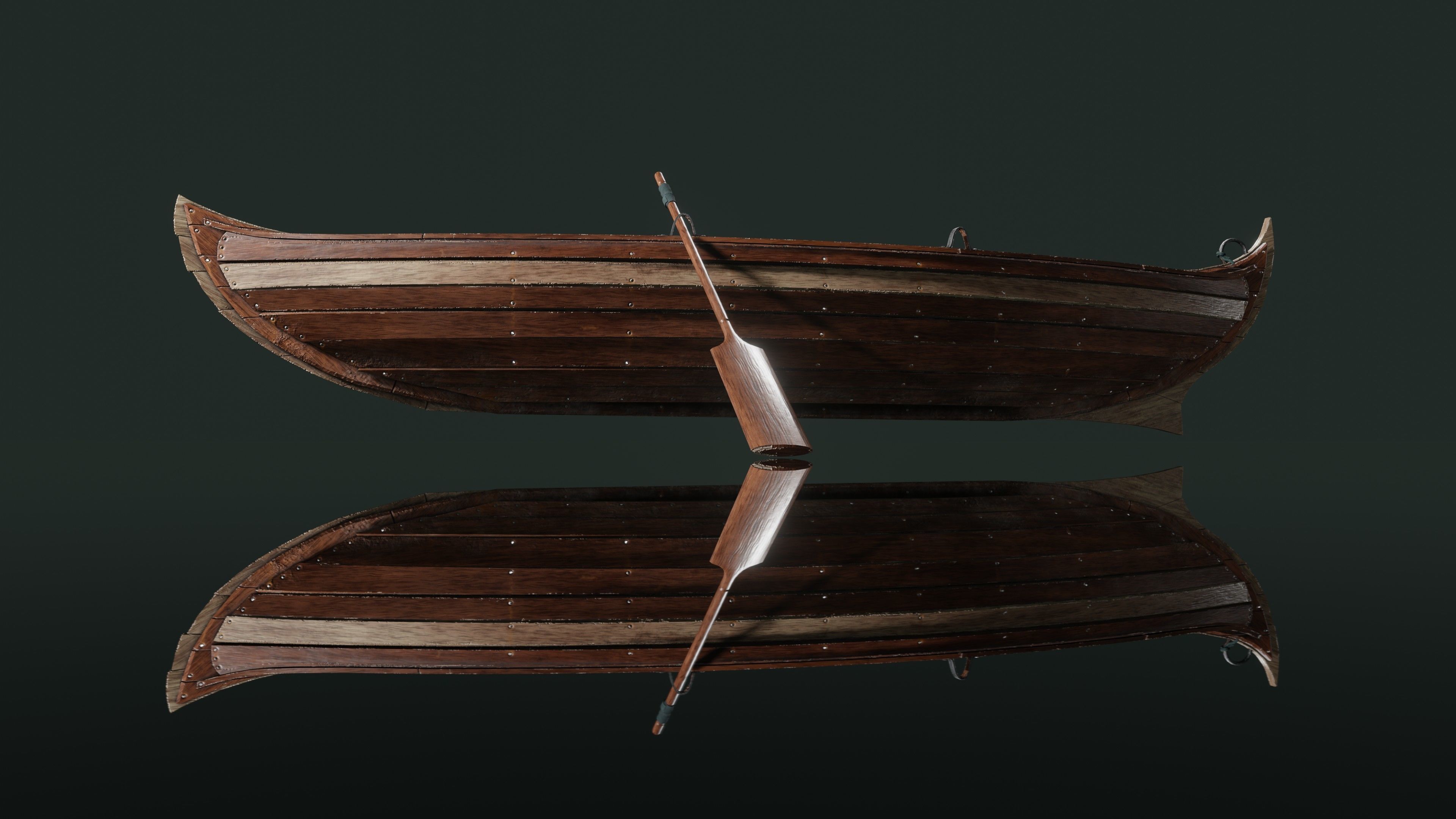 Wooden boat Low-poly 3D model_1