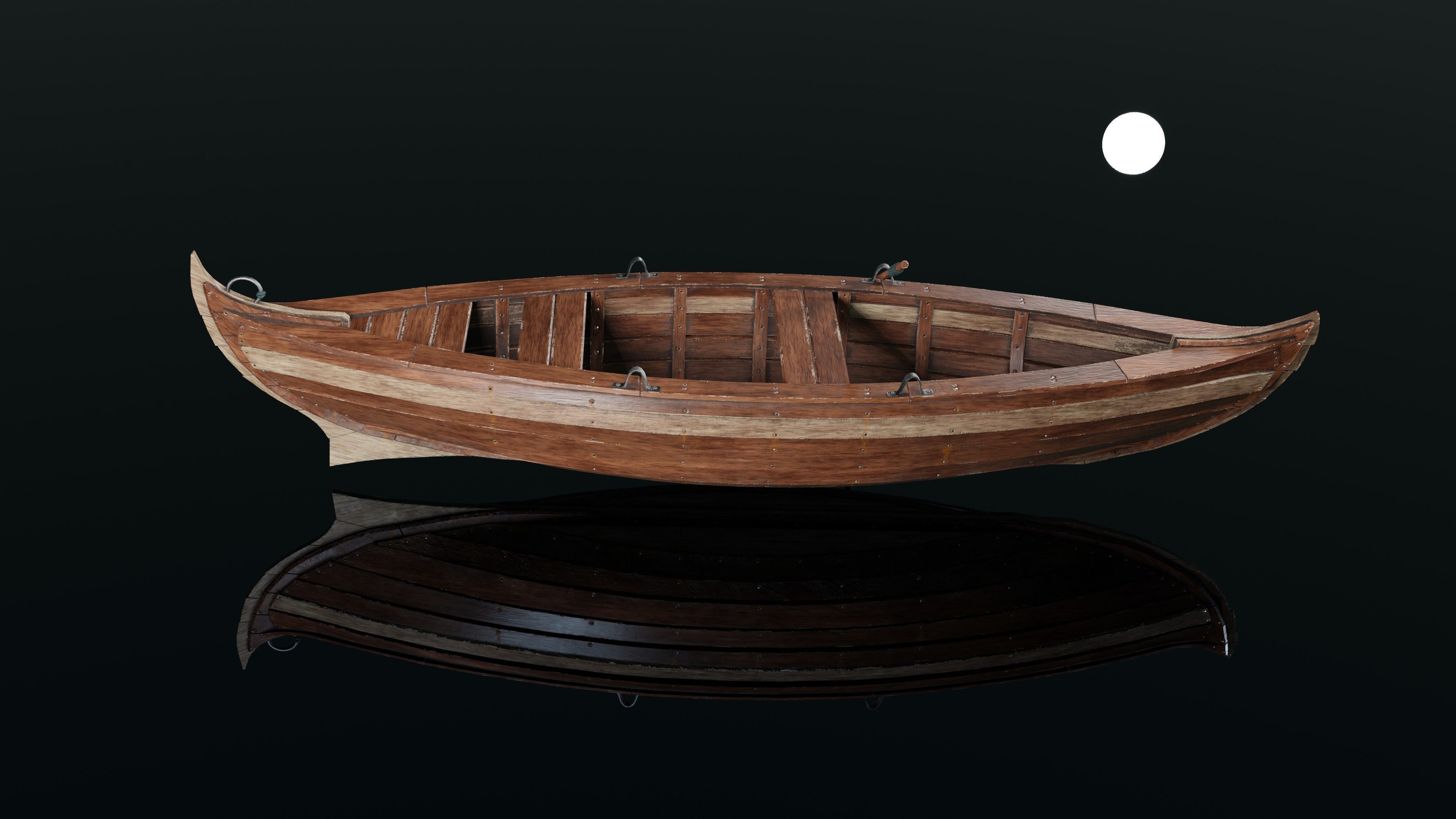 Wooden boat Low-poly 3D model_8