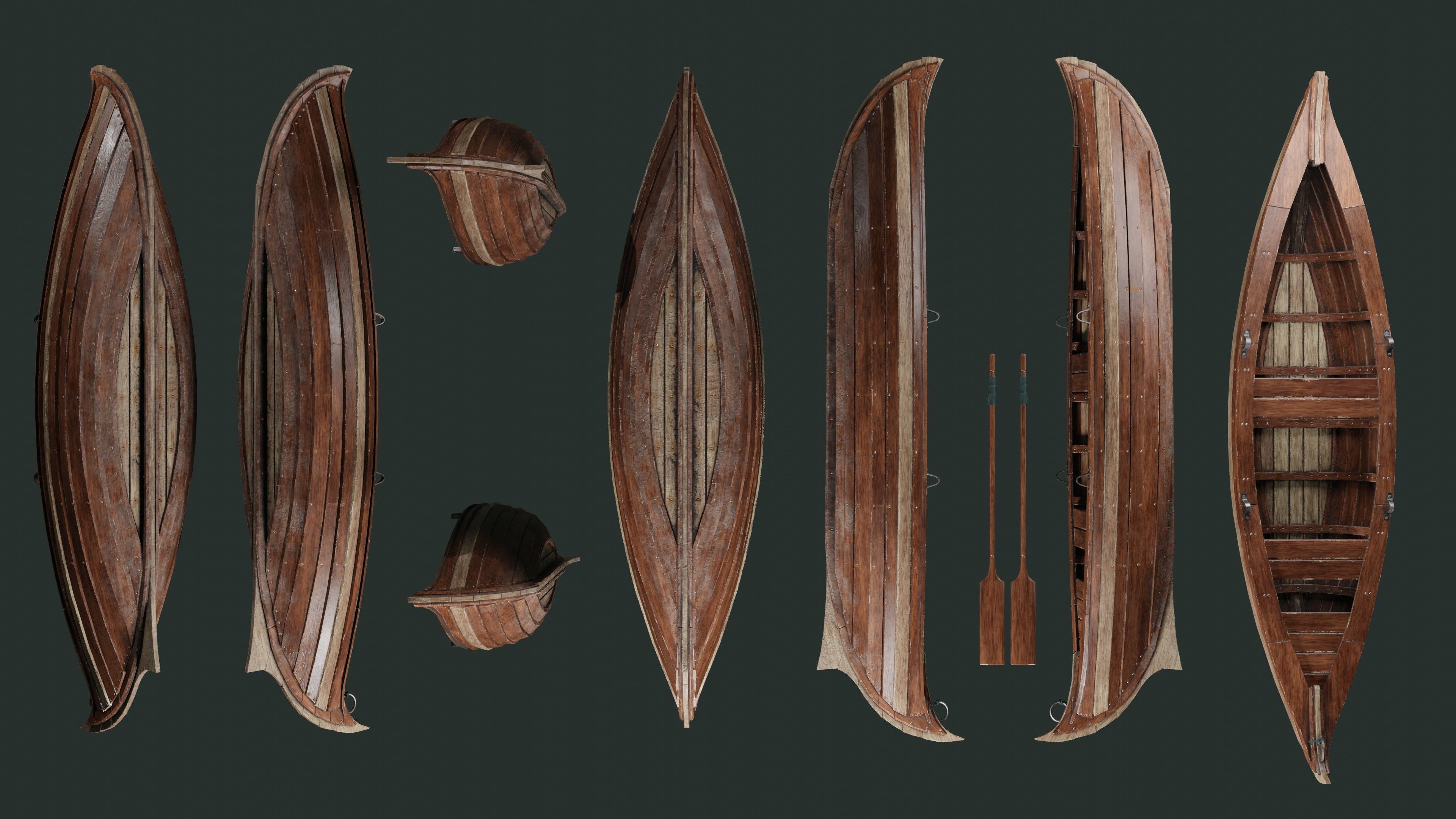 Wooden boat Low-poly 3D model_3