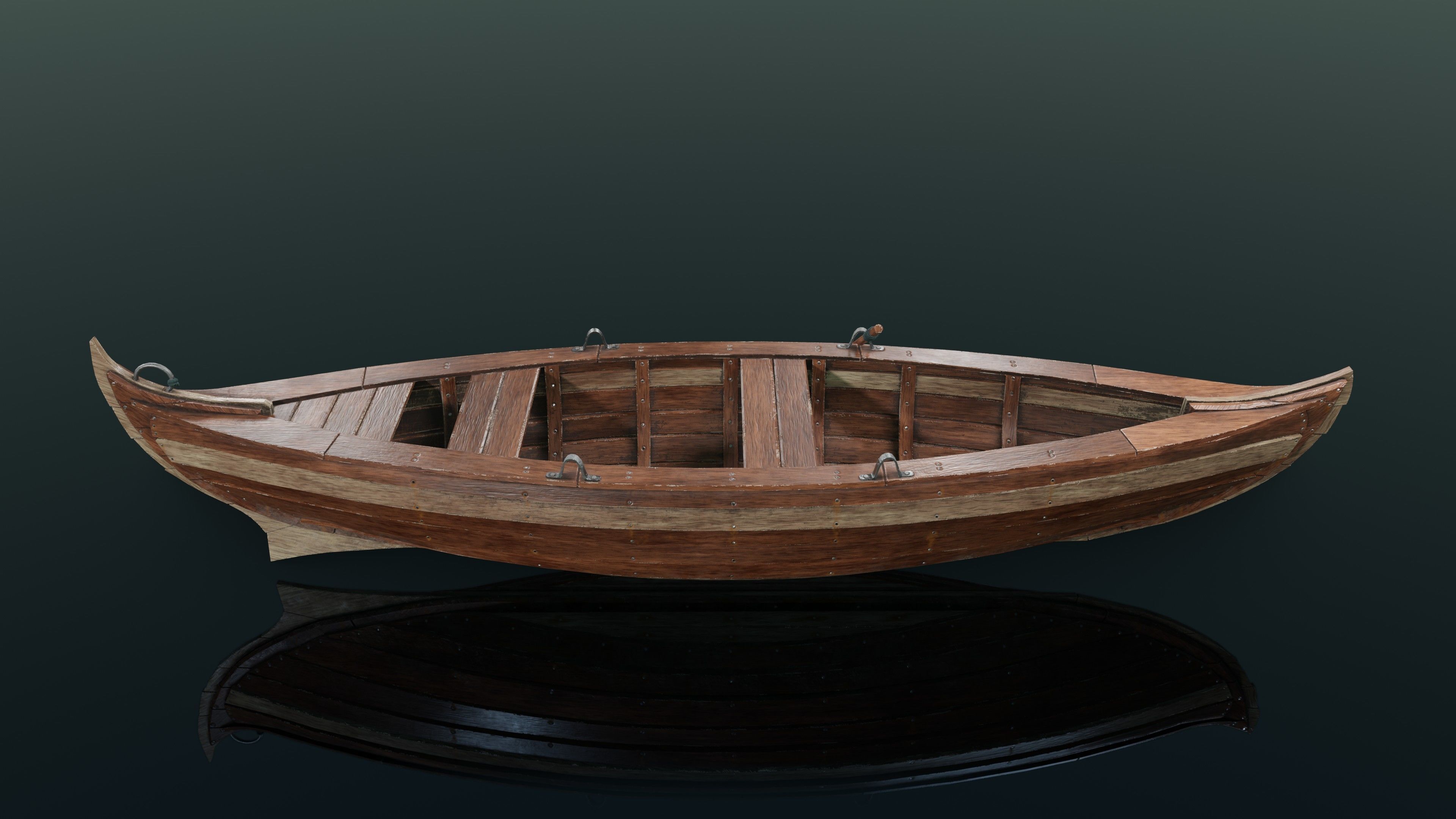 Wooden boat Low-poly 3D model_18