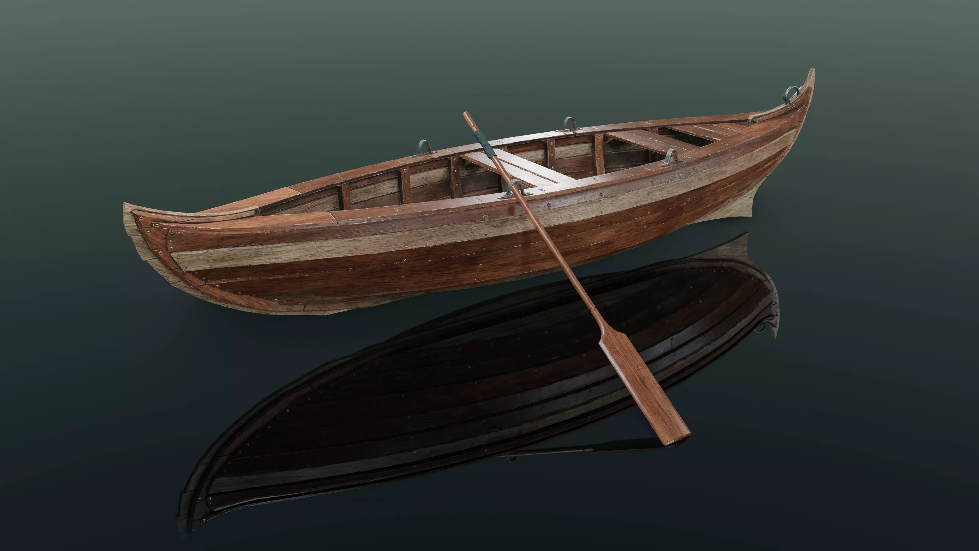 Wooden boat Low-poly 3D model_0