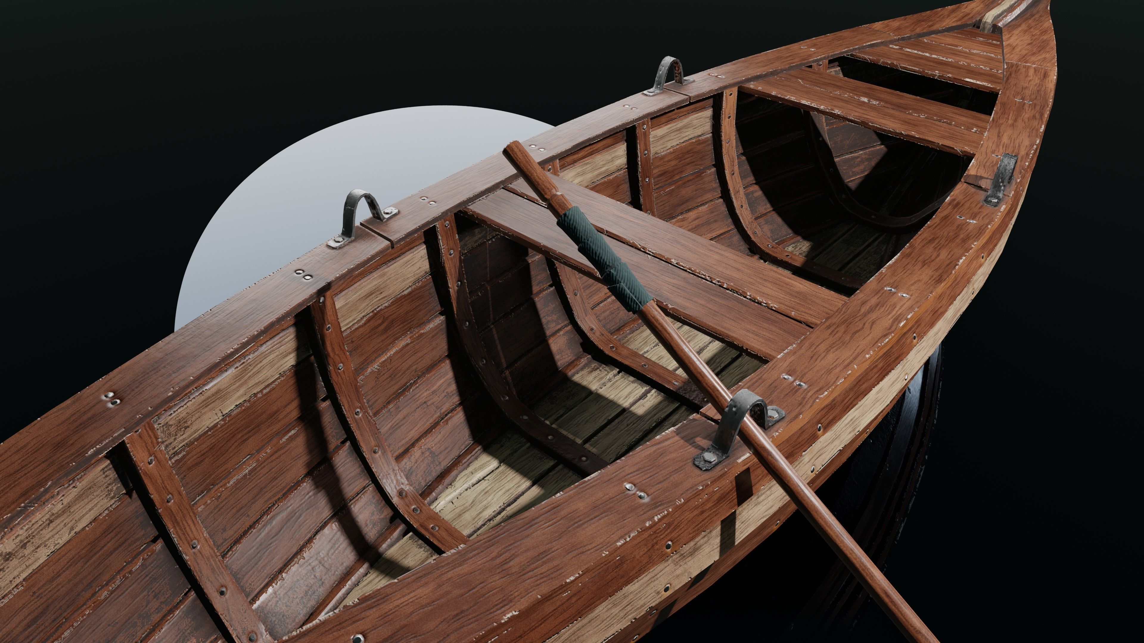 Wooden boat Low-poly 3D model_13
