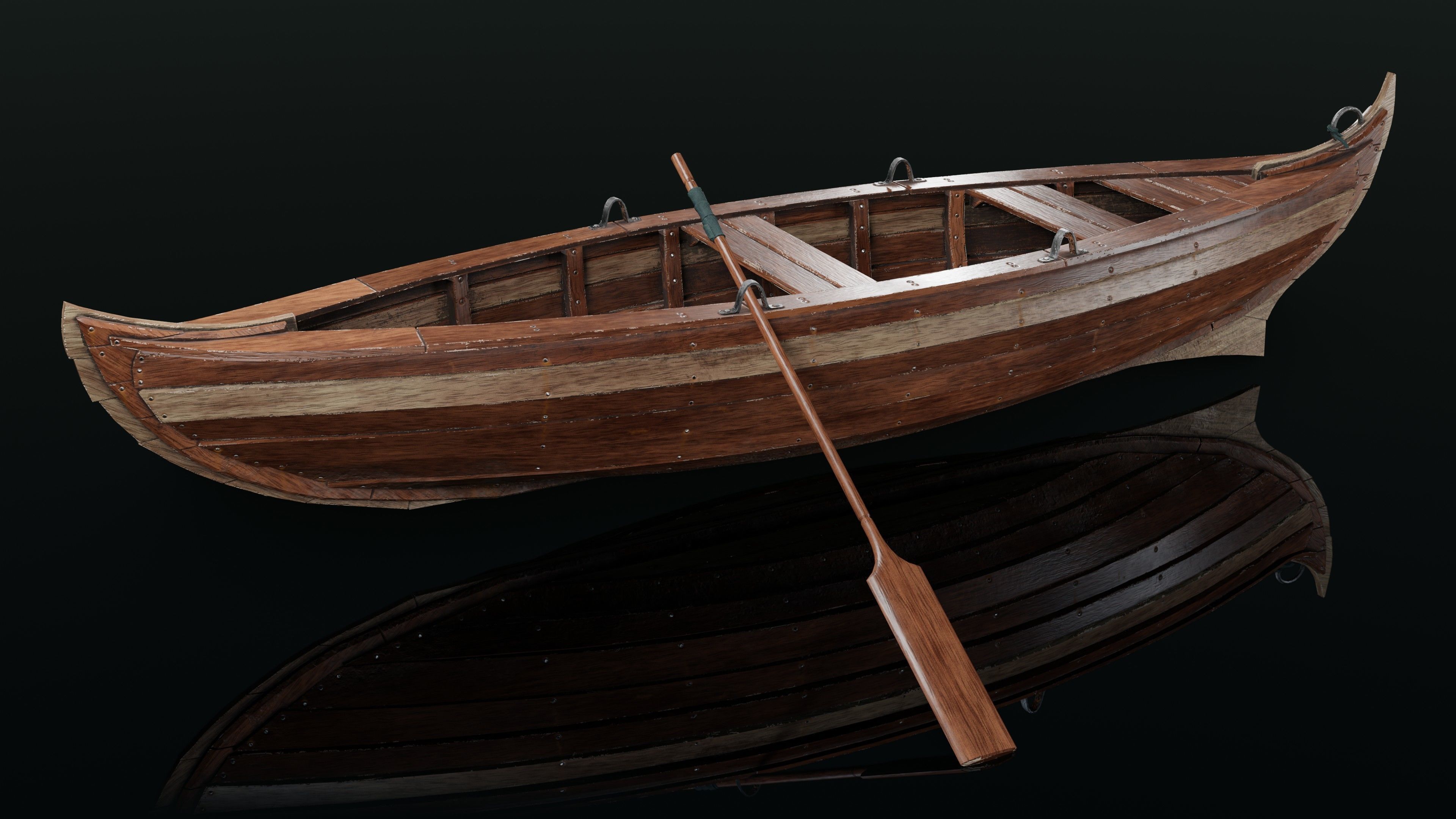 Wooden boat Low-poly 3D model_16