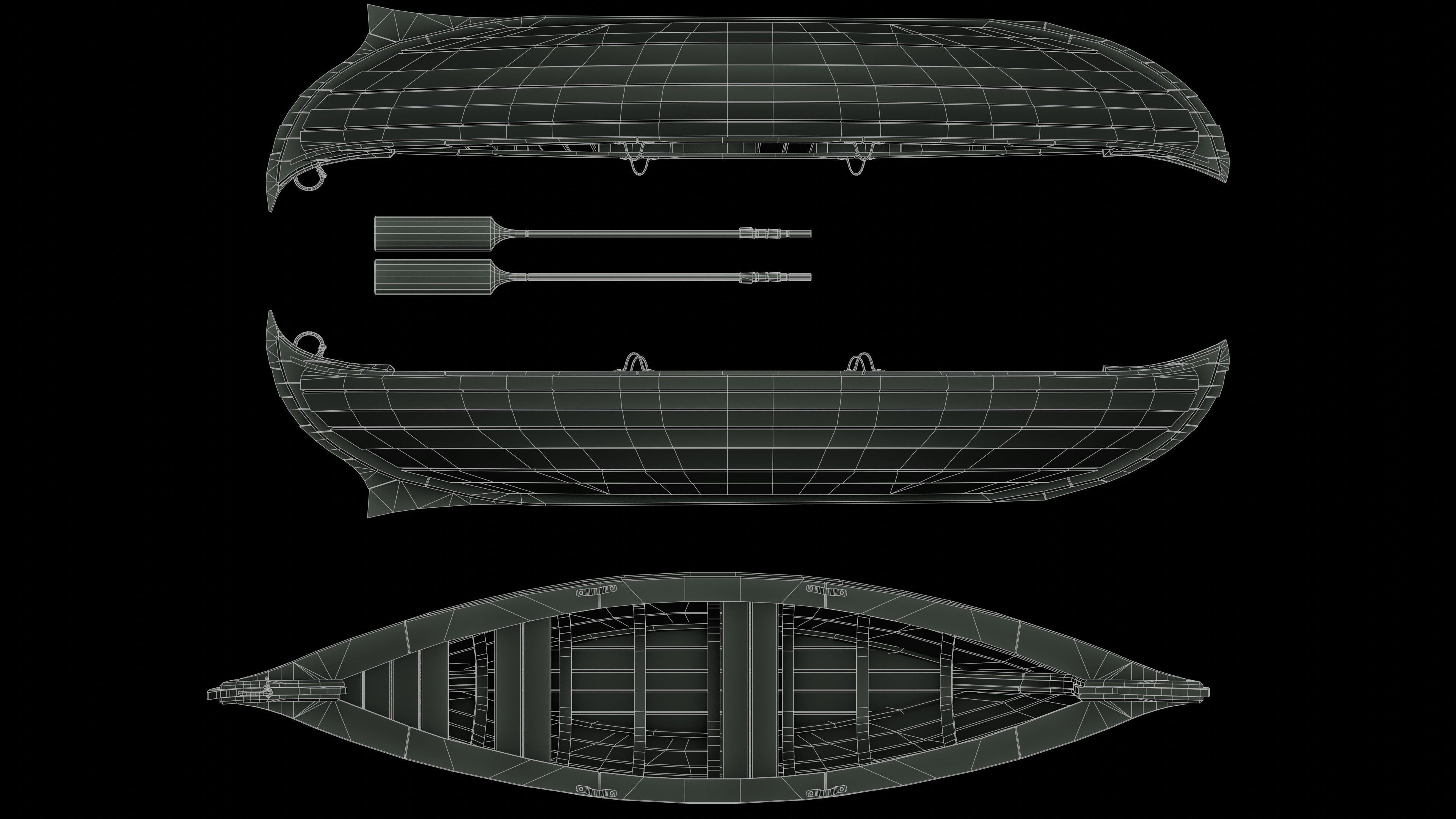 Wooden boat Low-poly 3D model_24