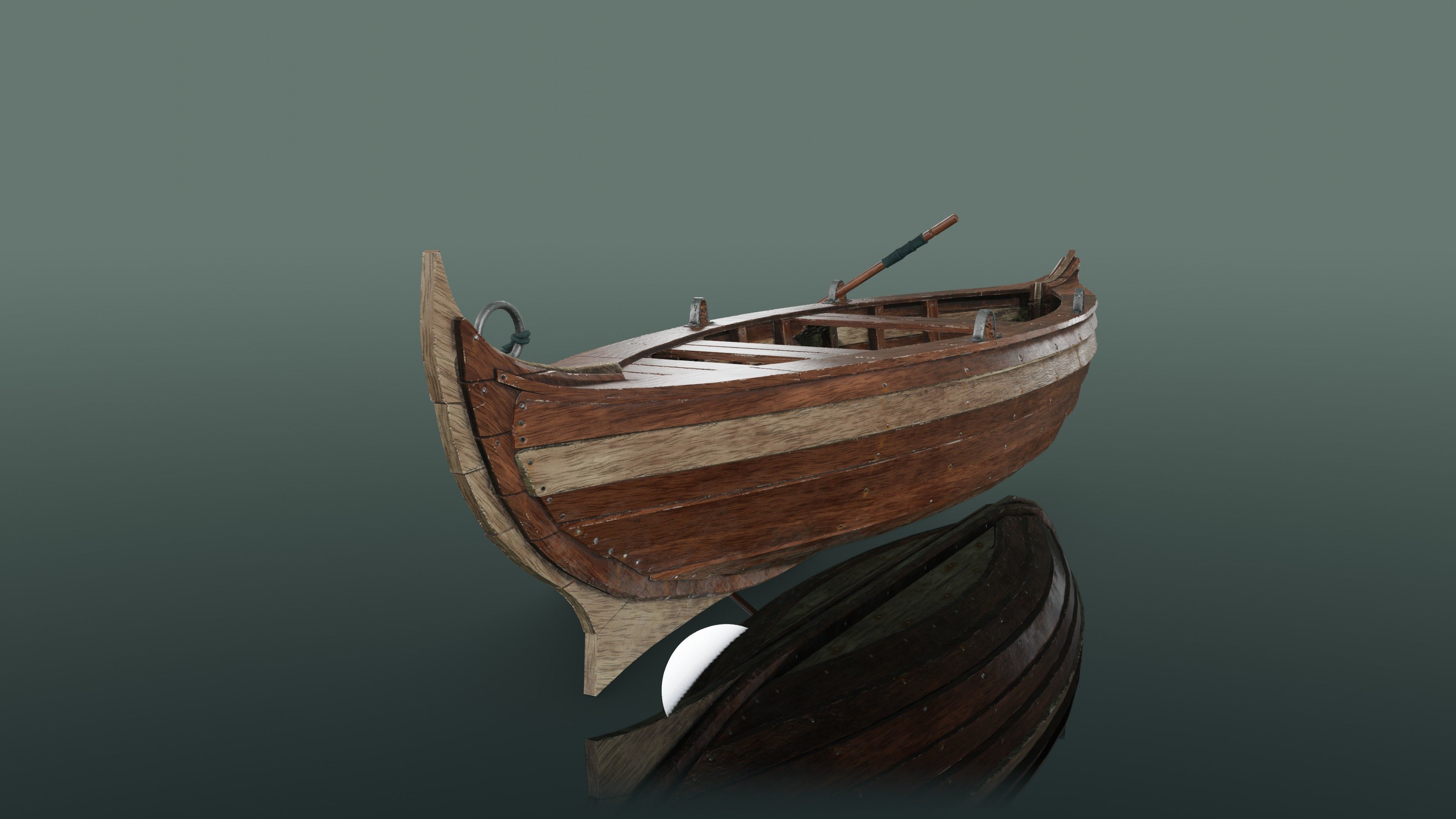 Wooden boat Low-poly 3D model_19
