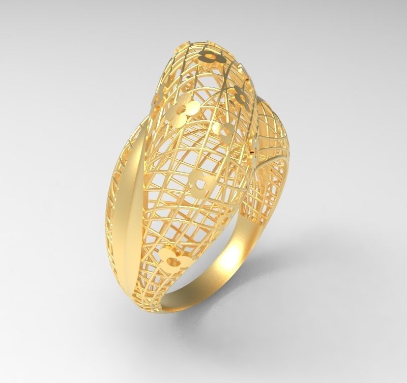 Ultra Vision Wire Netting Flowers Gold Ring - Eu 59 3D print model_2
