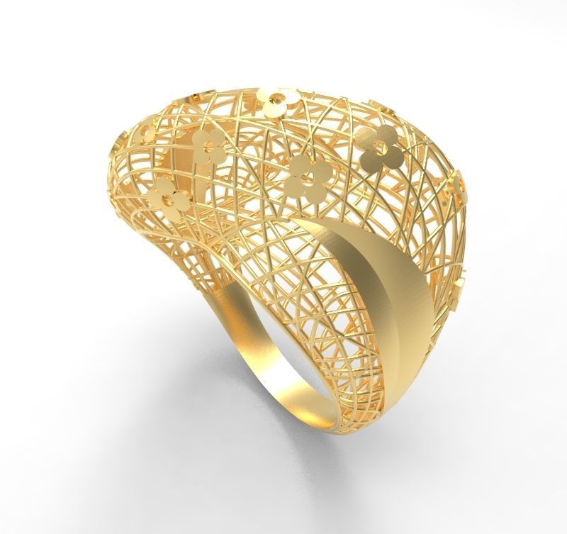 Ultra Vision Wire Netting Flowers Gold Ring - Eu 59 3D print model_3