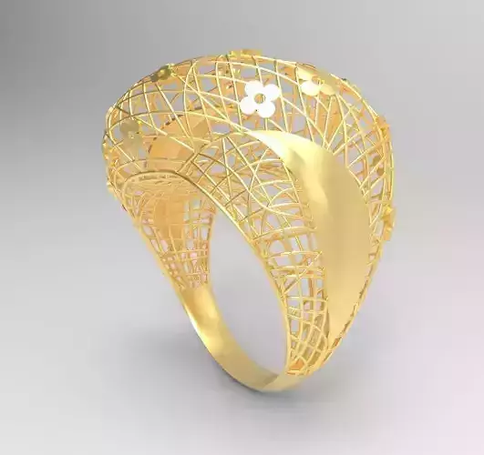 Ultra Vision Wire Netting Flowers Gold Ring - Eu 59 3D print model