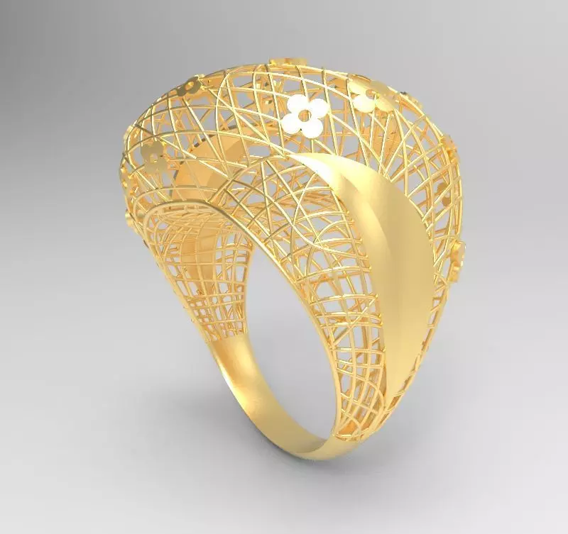 Ultra Vision Wire Netting Flowers Gold Ring - Eu 59 3D print model_0