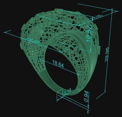 Ultra Vision Wire Netting Flowers Gold Ring - Eu 59 3D print model_7