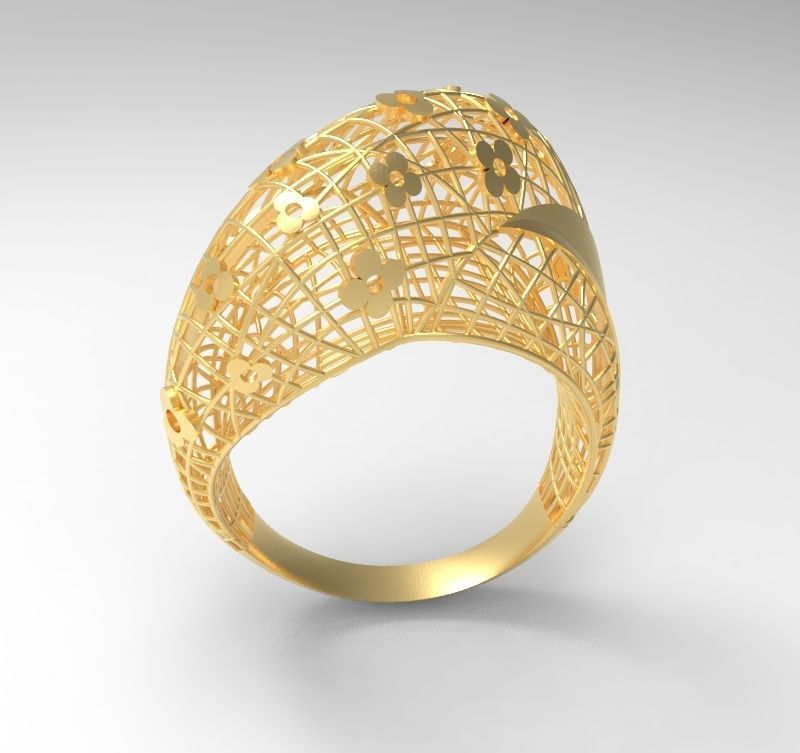 Ultra Vision Wire Netting Flowers Gold Ring - Eu 59 3D print model_1