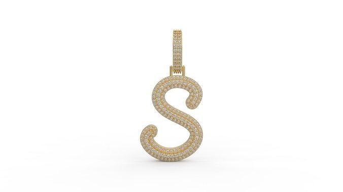 S Pendant gold letter with diamonds 3D print model
