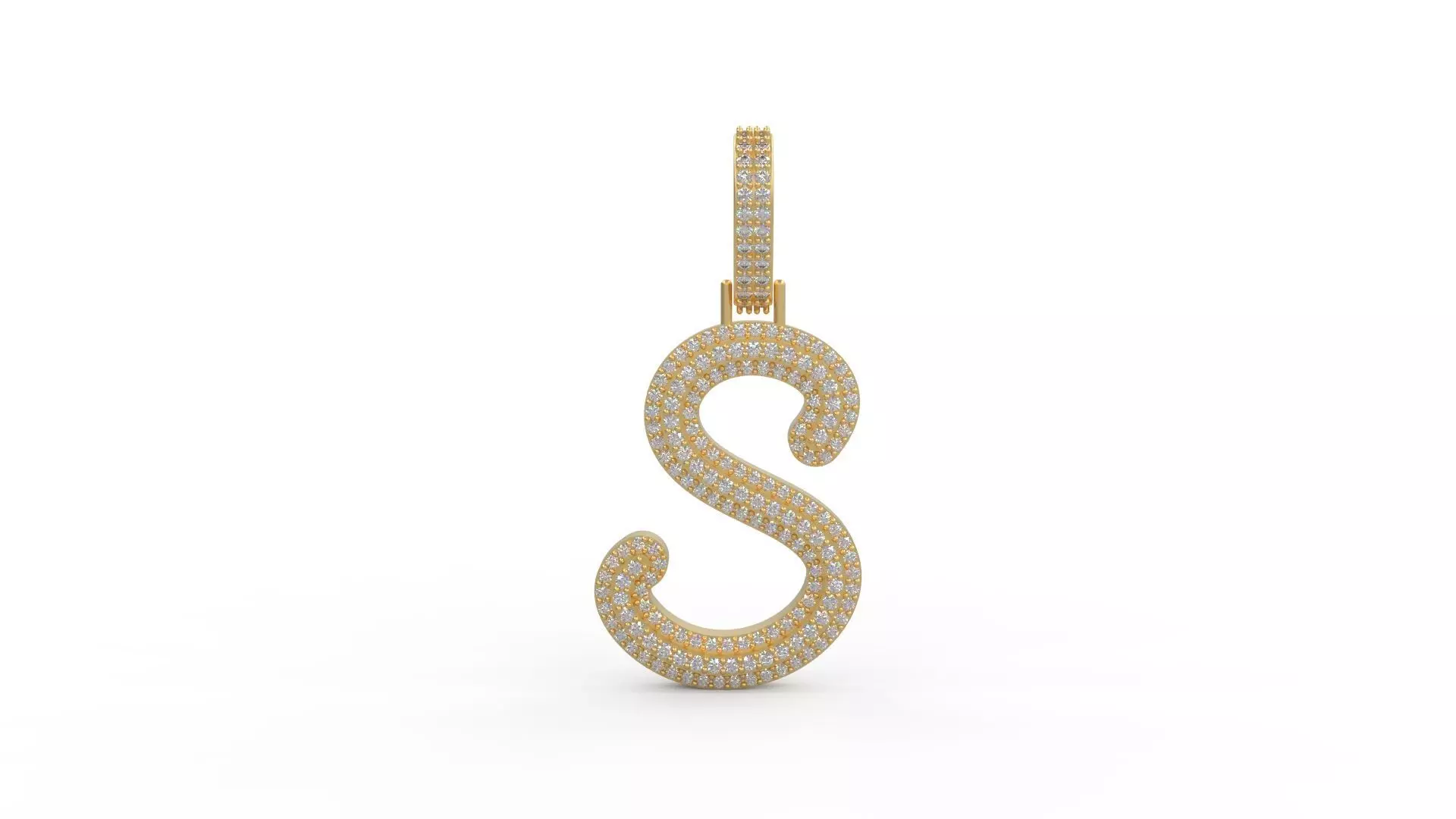 S Pendant gold letter with diamonds 3D print model