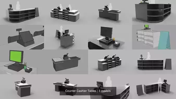 Counter Cashier Tables 3D Model Collection