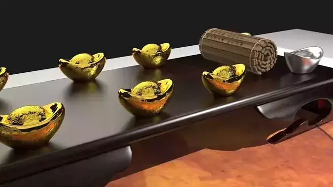 chinese gold ingot and bamboo slip 