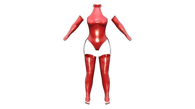 Red Latex Corset Set Low-poly 3D model