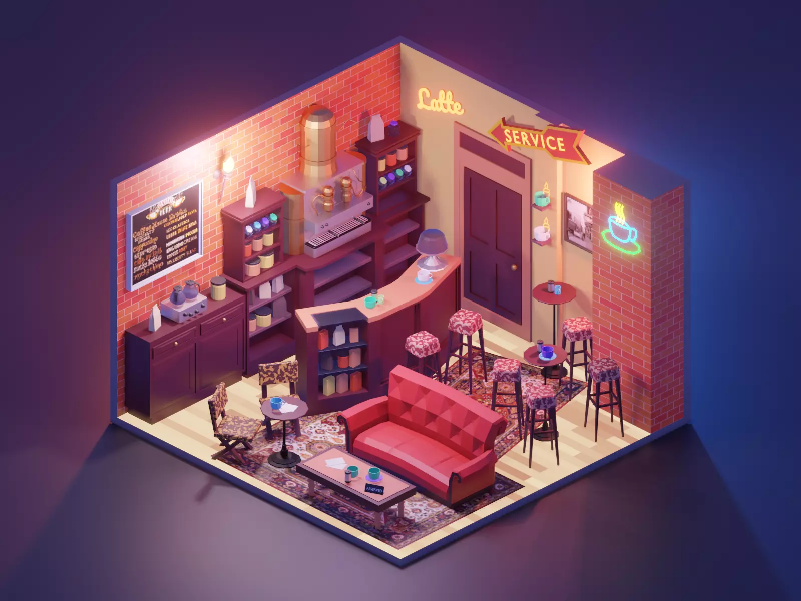 central-perk low poly model render in blender Low-poly 3D model