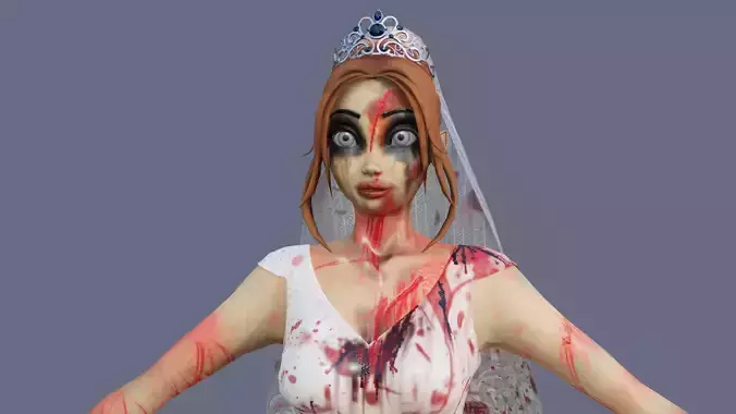 Cartoon Zombie Bride Girl Blender No Rigg