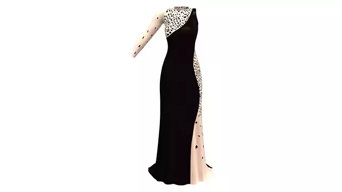 Luxury Beaded Long Black Prom One Arm Dress