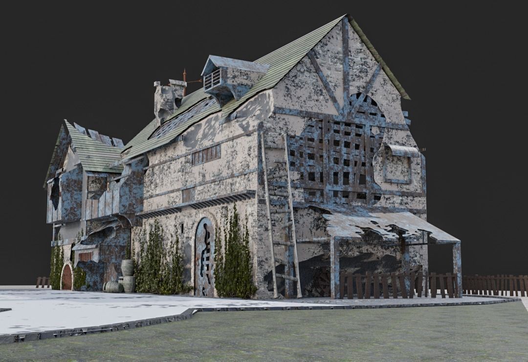 post apocalyptic medieval house model 3D model_6