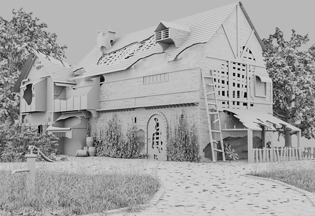 post apocalyptic medieval house model 3D model_1
