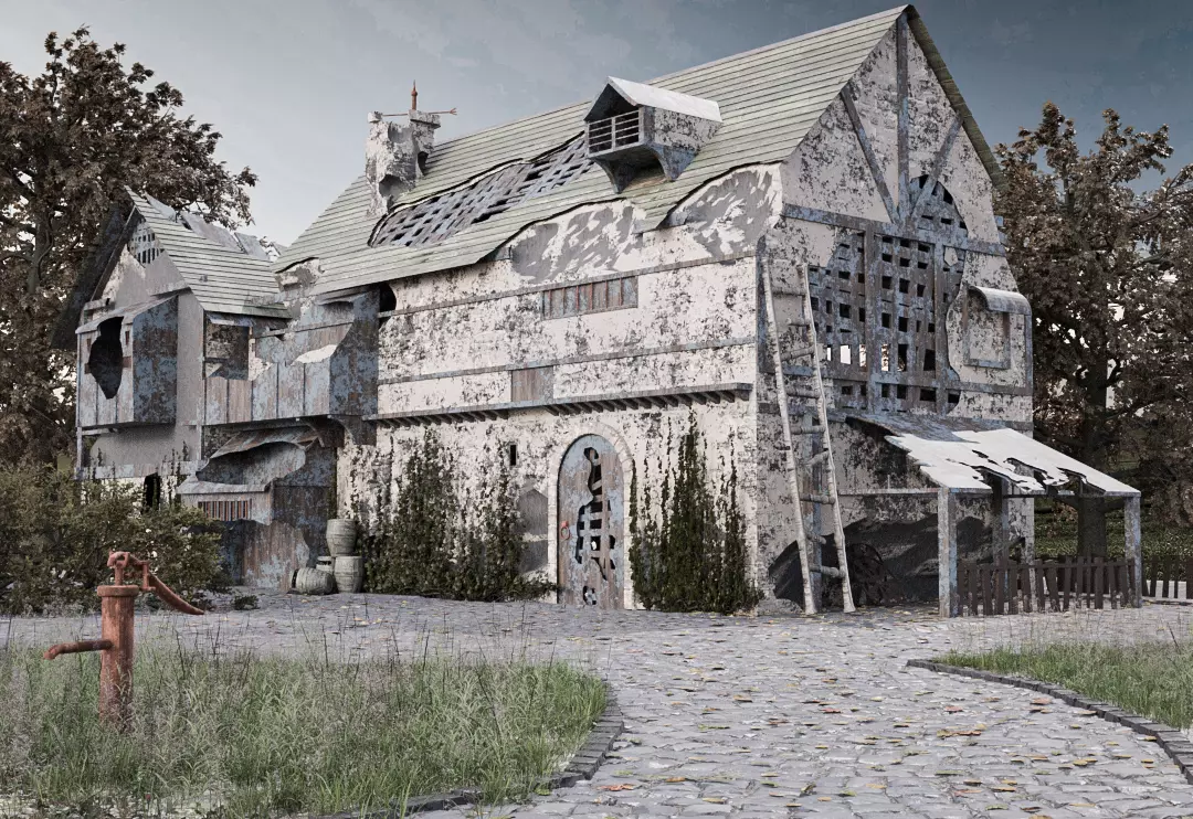 post apocalyptic medieval house model 3D model_0