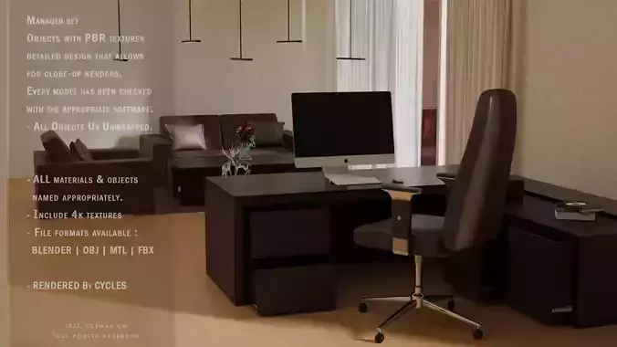 Manager Set office desk with monitor and keyboard