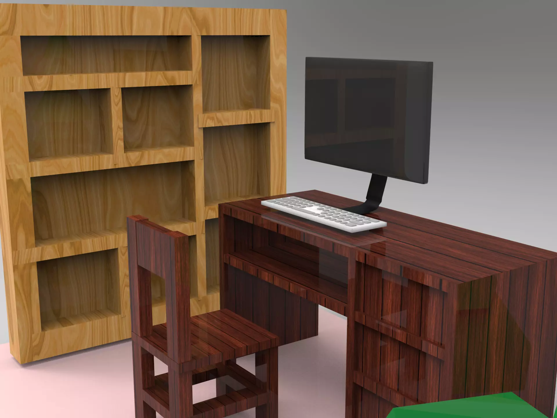 Study room free 3d model 3d model work station pc Low-poly 3D model