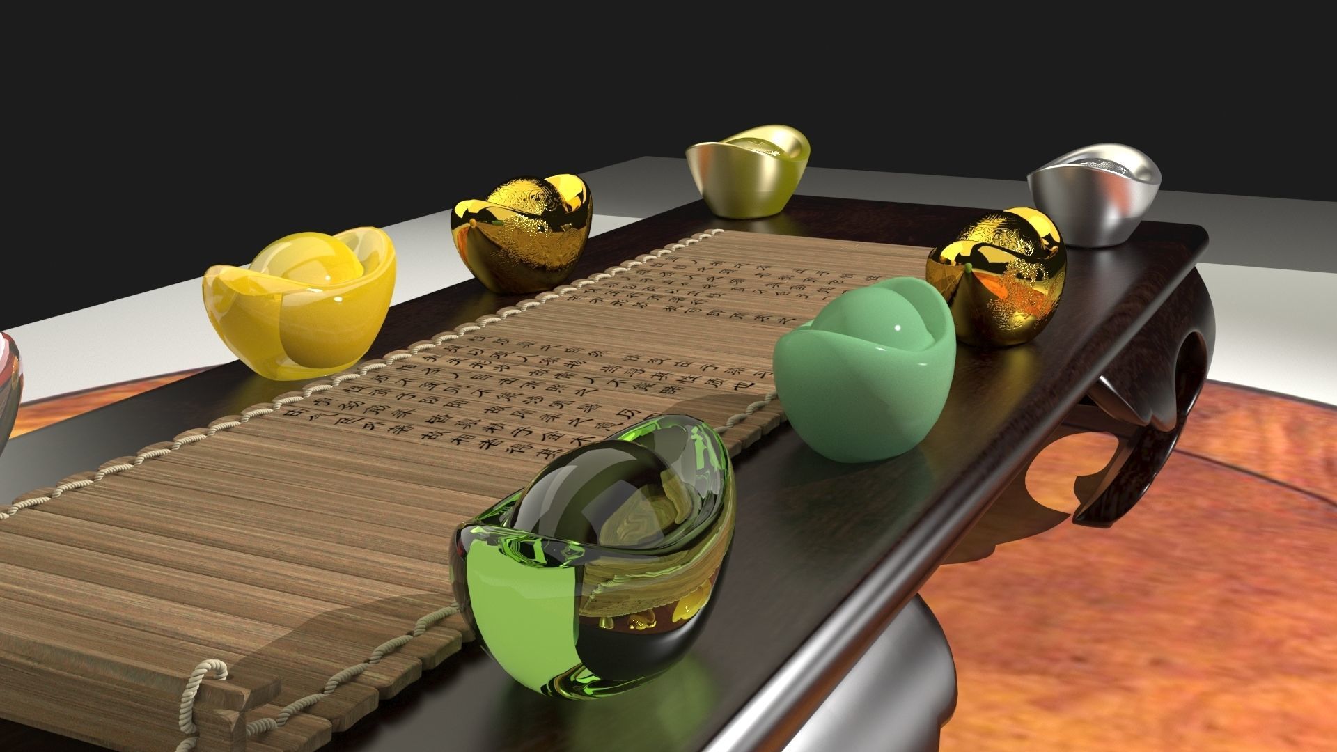 chinese gold ingot and bamboo slip 3D model_2