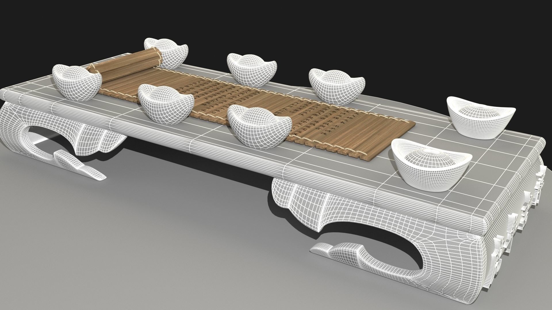 chinese gold ingot and bamboo slip 3D model_6