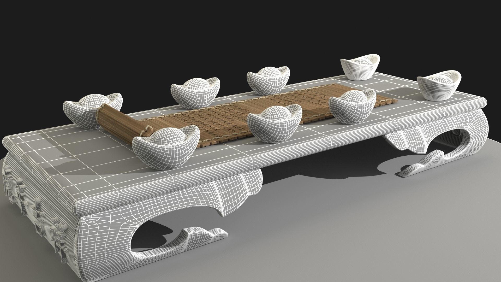 chinese gold ingot and bamboo slip 3D model_7