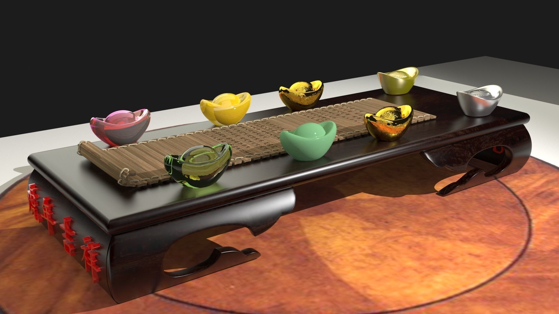 chinese gold ingot and bamboo slip 3D model_1