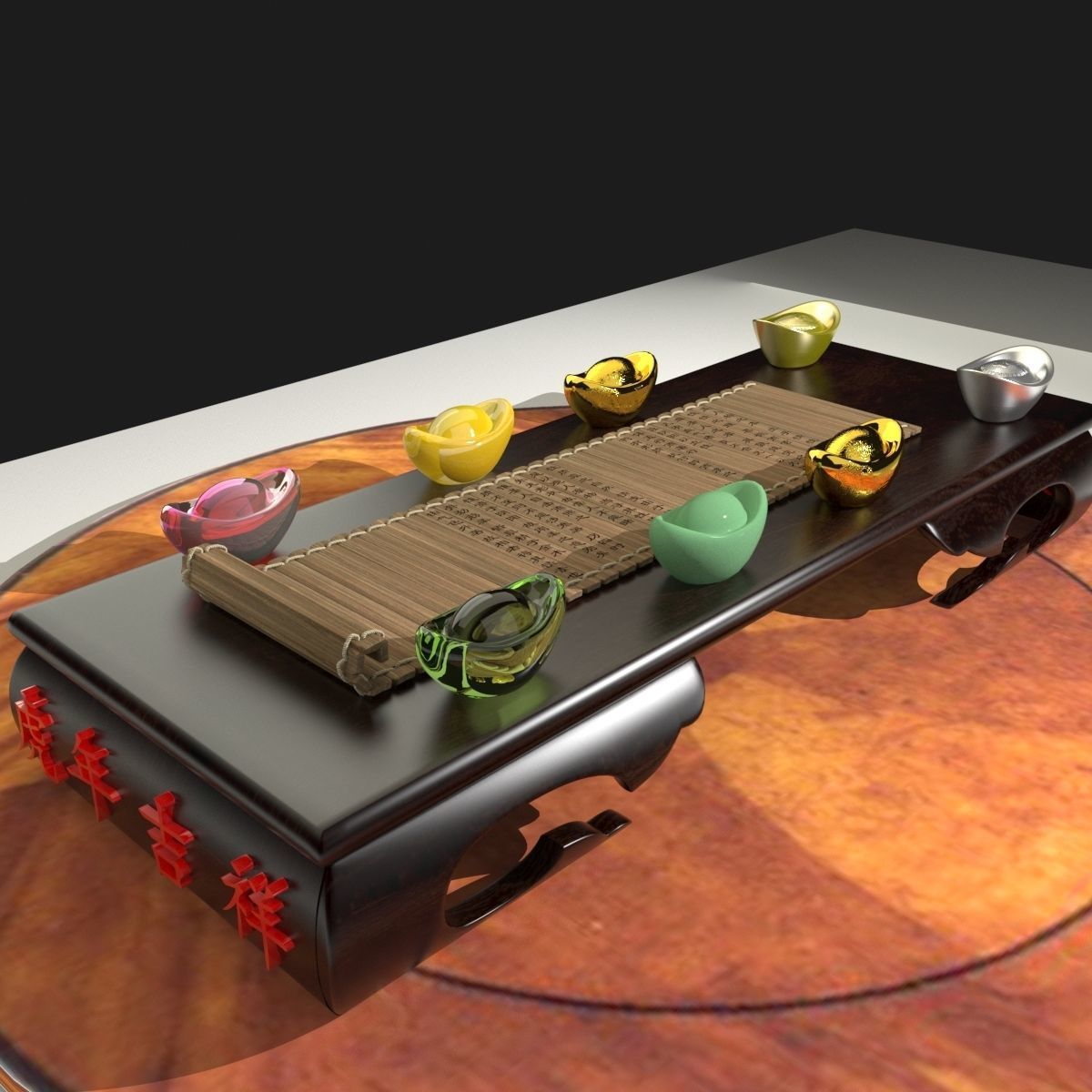 chinese gold ingot and bamboo slip 3D model_5