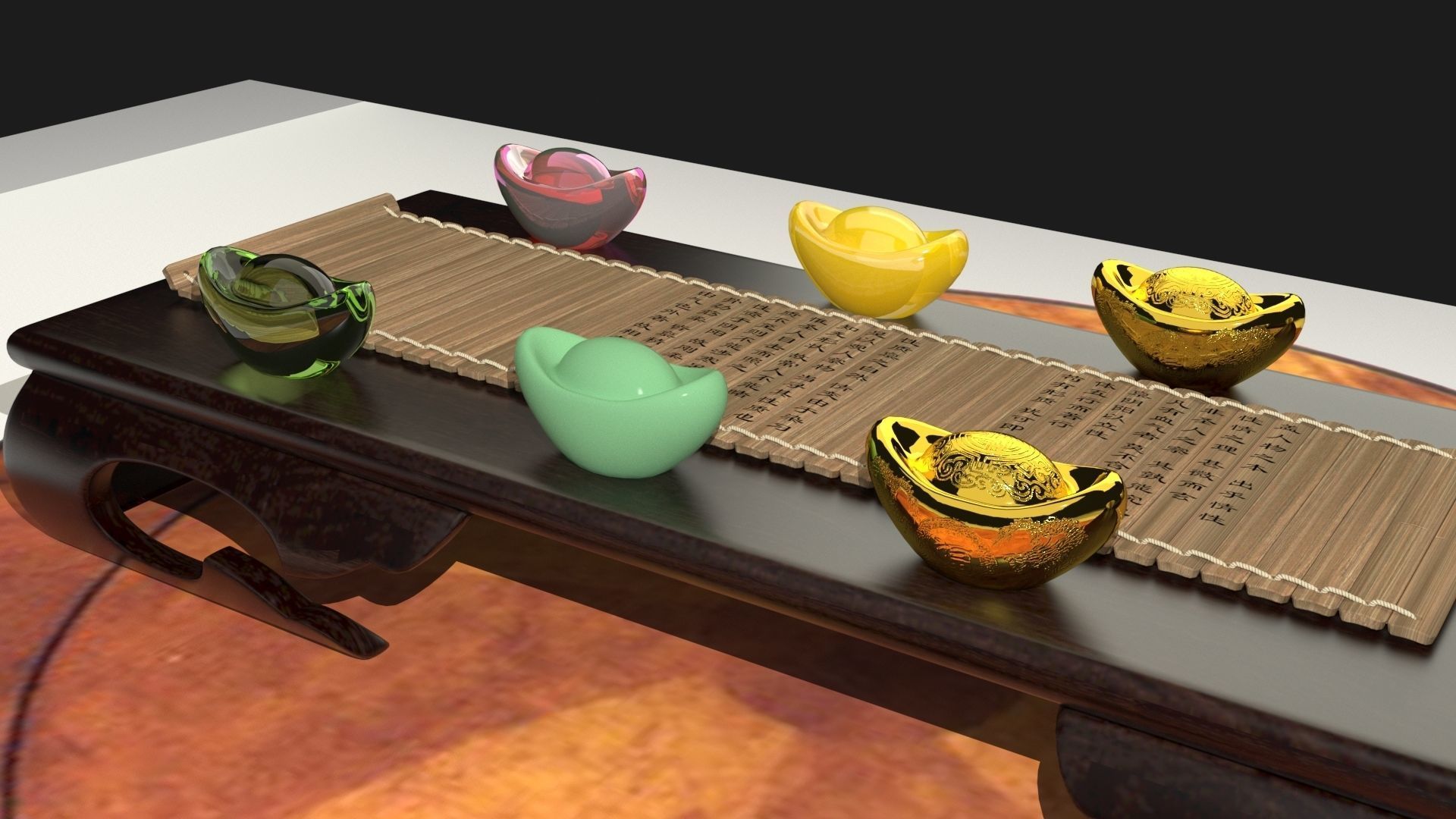 chinese gold ingot and bamboo slip 3D model_4