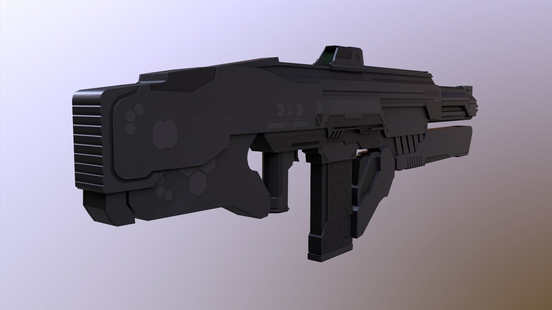 Sci-Fi Assault Rifle - Low-poly and High-poly 3d Model Low-poly 3D model_10