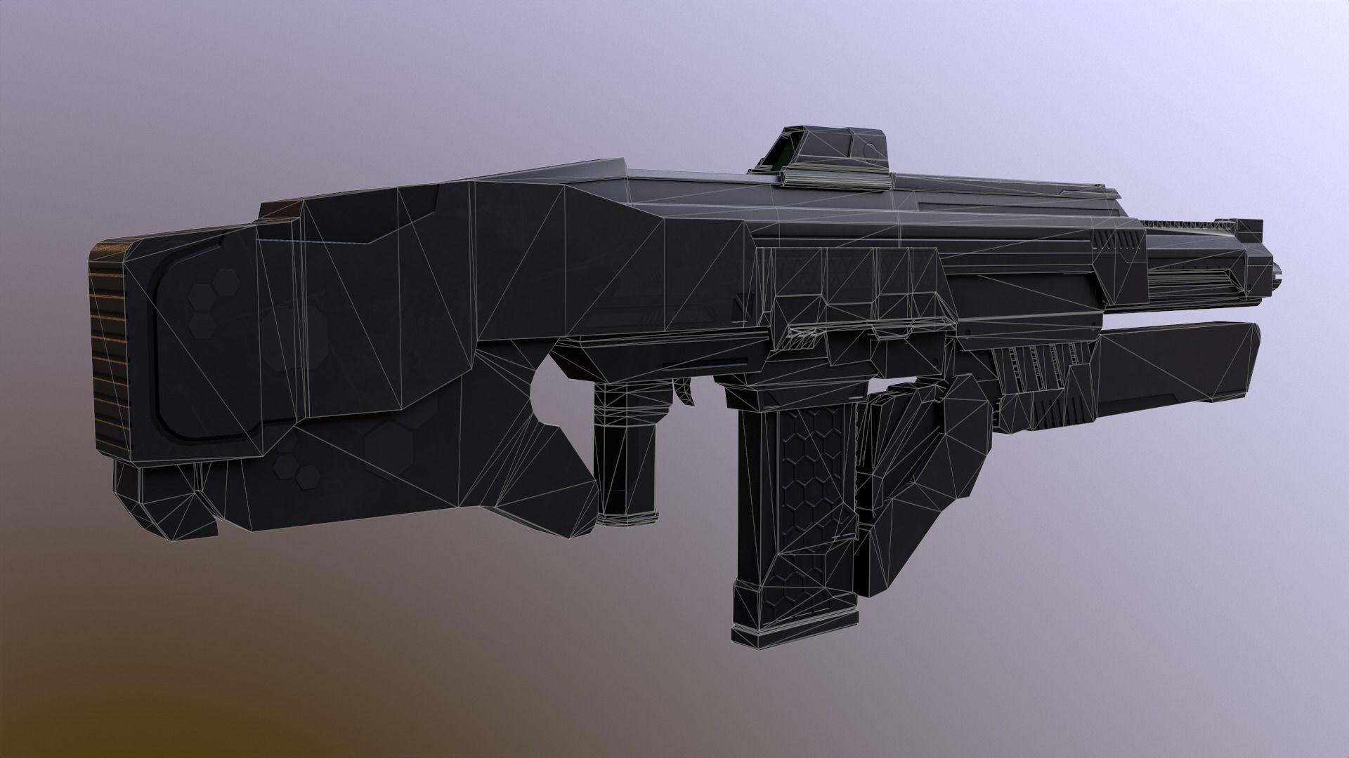 Sci-Fi Assault Rifle - Low-poly and High-poly 3d Model Low-poly 3D model_14