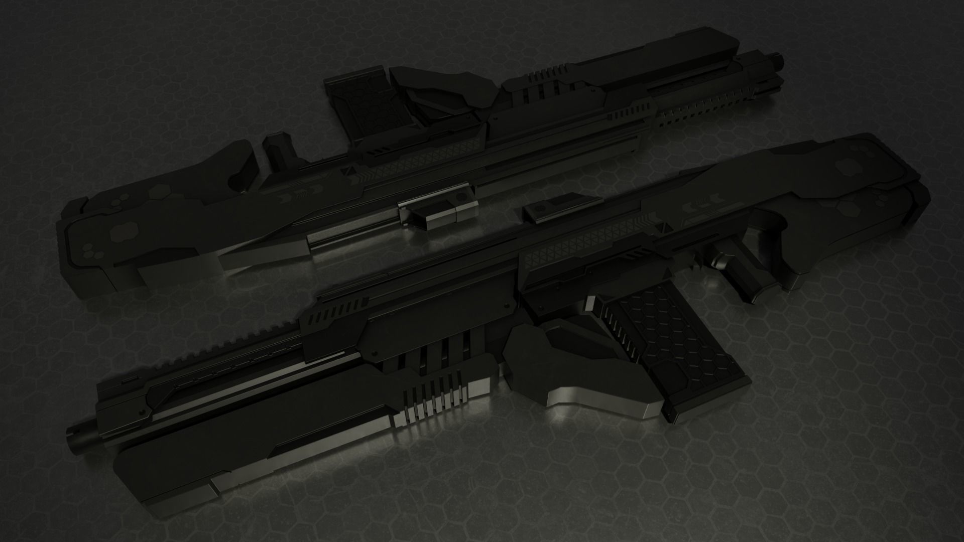 Sci-Fi Assault Rifle - Low-poly and High-poly 3d Model Low-poly 3D model_2