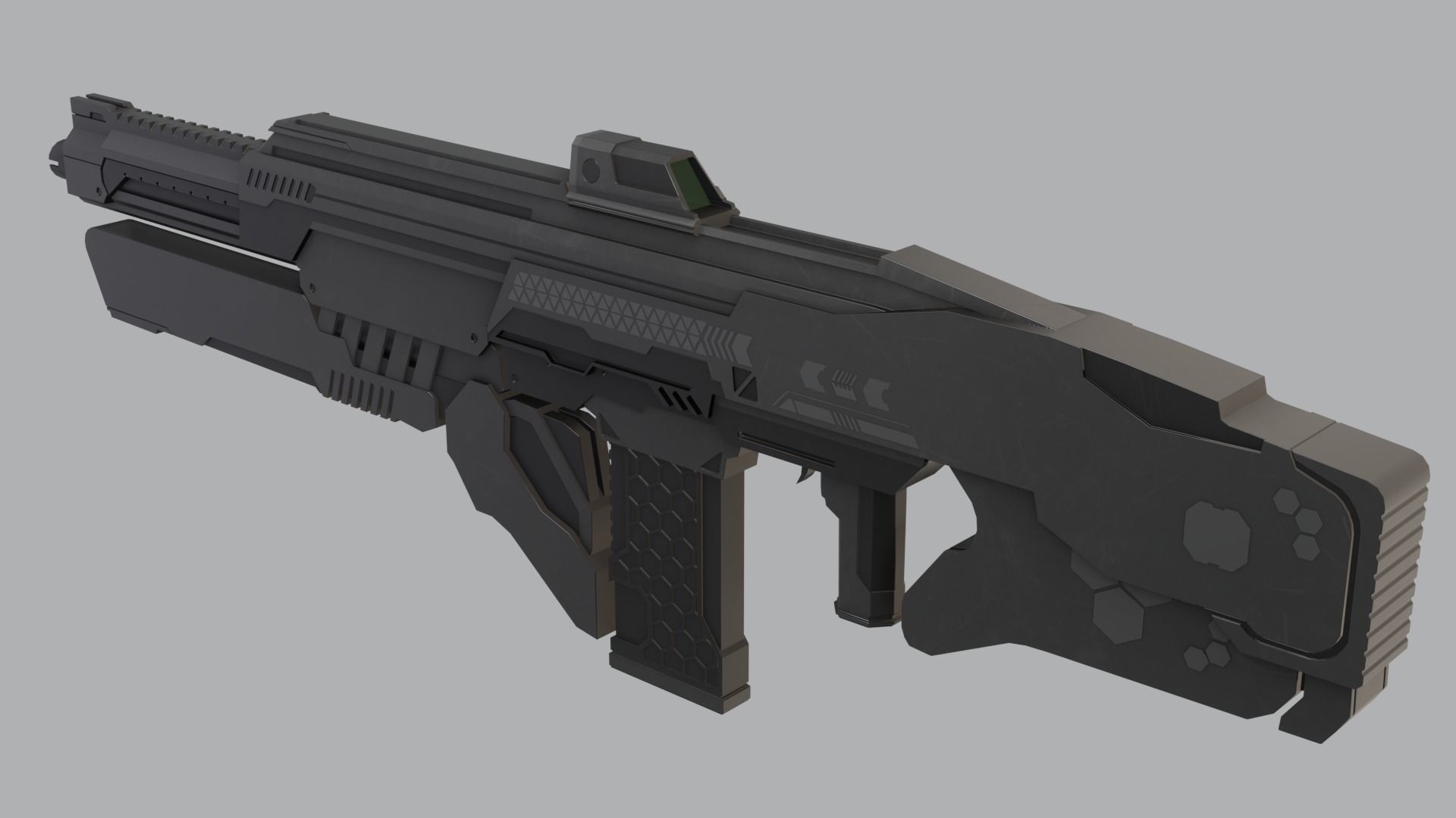 Sci-Fi Assault Rifle - Low-poly and High-poly 3d Model Low-poly 3D model_7