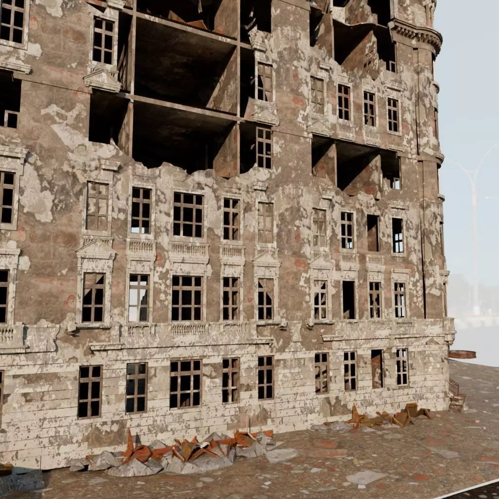8K and 4K mixed  Detailed Ruined Building 3D model_0