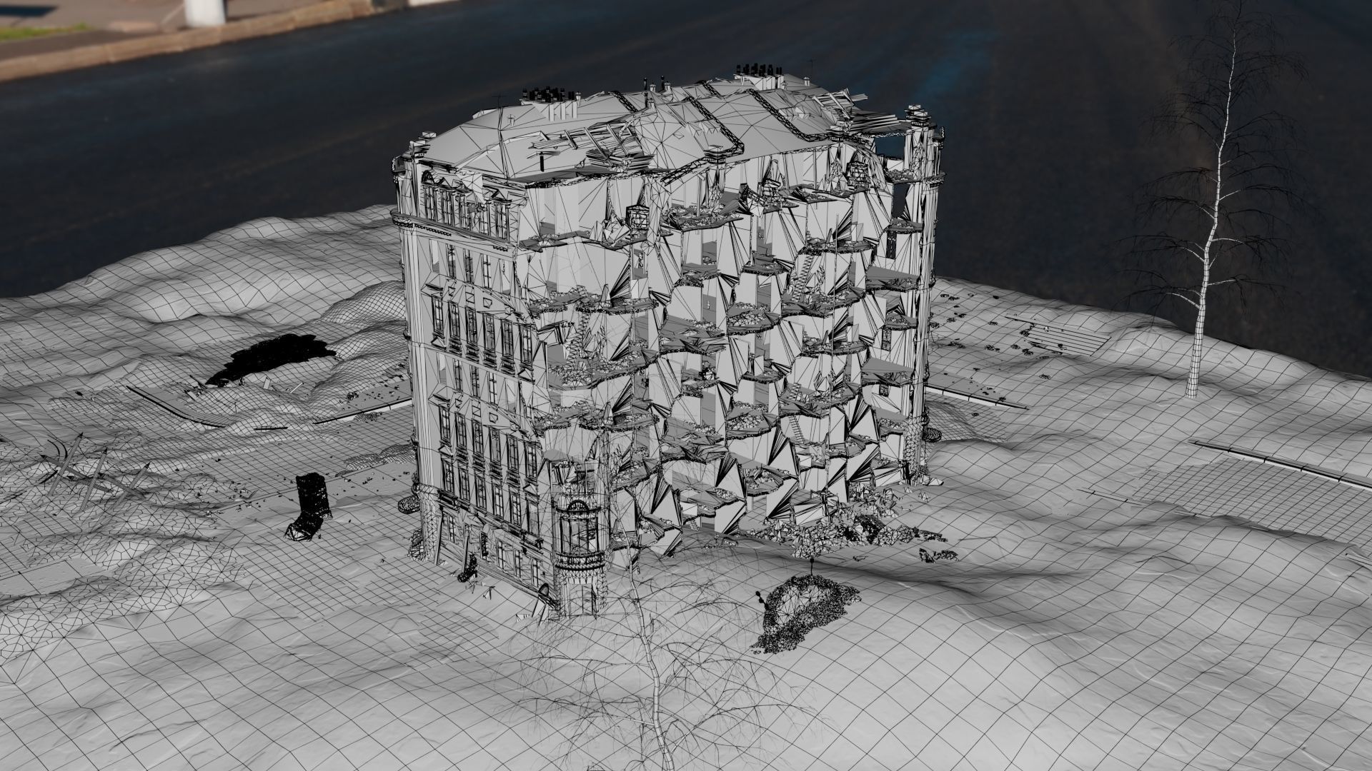 8K and 4K mixed  Detailed Ruined Building 3D model_8